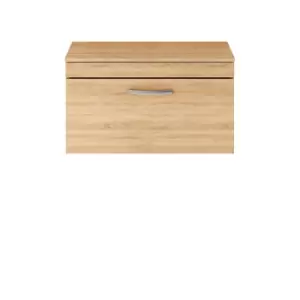 image of Nuie Athena 800 Wall Hung Single Drawer Vanity & Worktop - Natural Oak