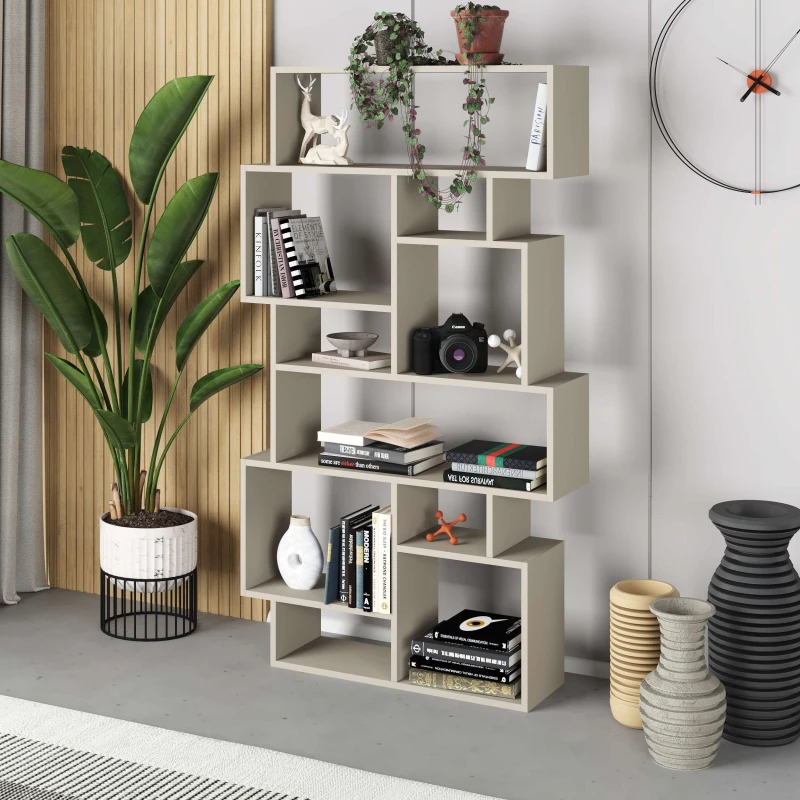 Image of Decortie Karmato' Modern Bookcase Display Unit 168.5cm in Beige Size: 2 Pack Beige Unisex 2 Pack