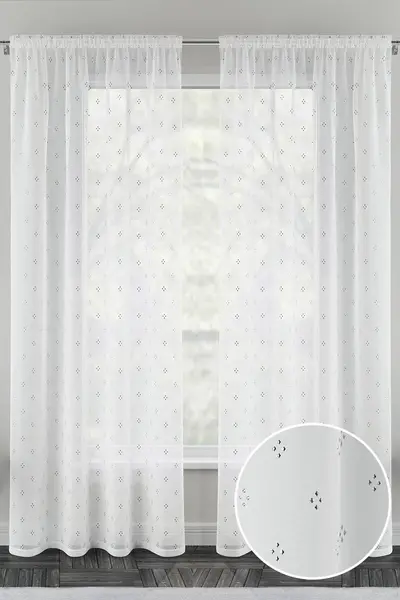 Image of Tyrone Textiles Destiny Metallic Dimond Print On Sheer Fabric - Pair Metallic Silver