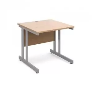 image of Momento straight desk 800mm x 800mm - silver cantilever frame, beech