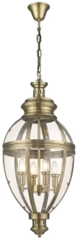 Image of Spring 4 Light Ceiling Pendant Antique Brass Glass, E14