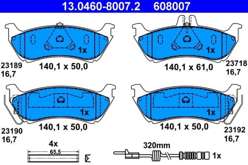Image of ATE 13.0460-8007.2 Brake pad set incl. wear warning contact Brake Pad Set,disc brake (402)