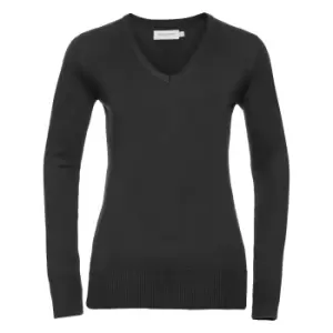 image of Russell Collection Ladies/Womens V-Neck Knitted Pullover Sweatshirt (XXS) (Black)