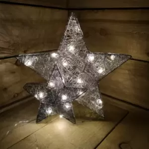 Image of 31cm Silver-Grey Double Layer Star 20 Warm White LEDs
