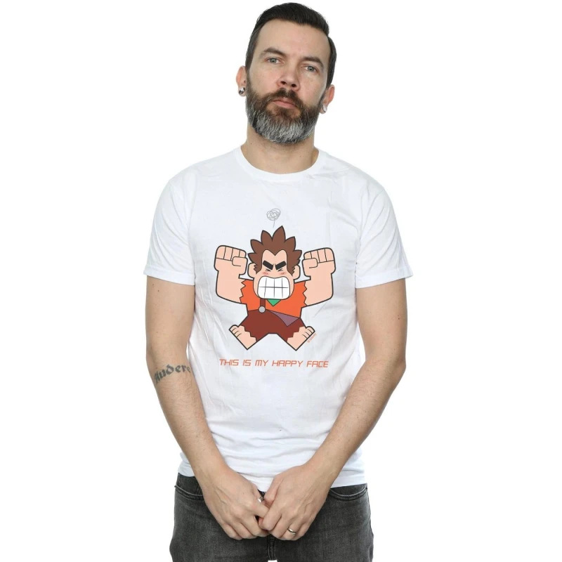 Image of Disney Men Wreck It Ralph Happy Face T-Shirt in White Size: Small White S Male 5057981349920
