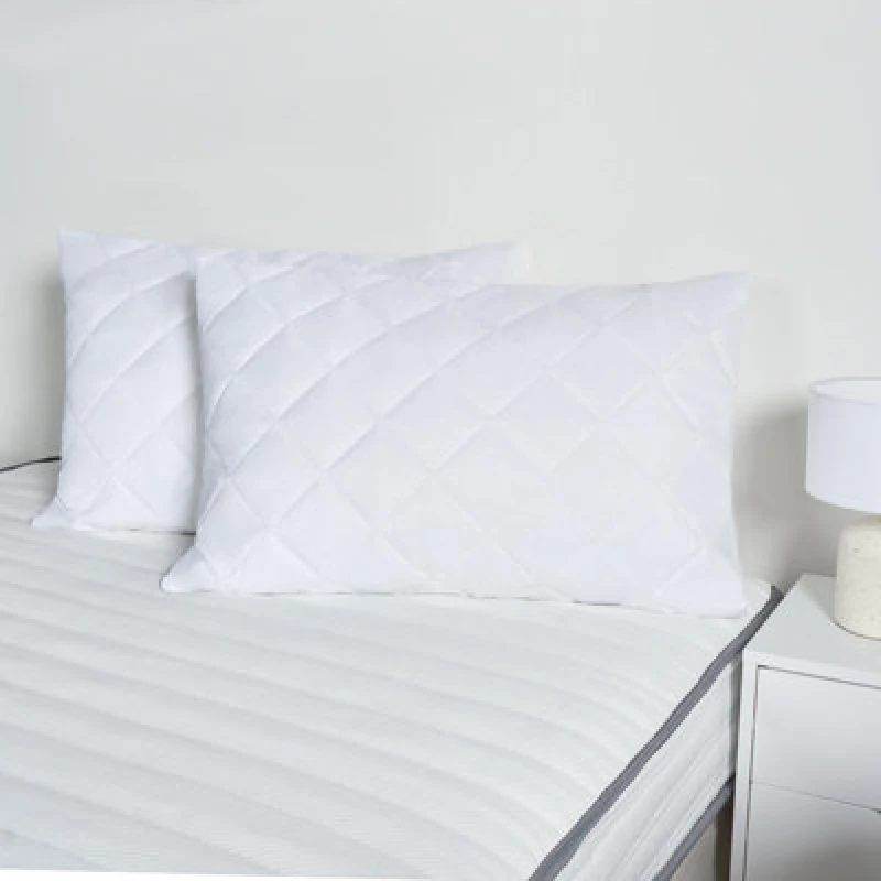 Image of OHS OHS Pillow Protector Cases Soft Touch Cushion Cover 2 Pack Pinsonic Quilted Set Pair in White White One Size Unisex 5027434185825