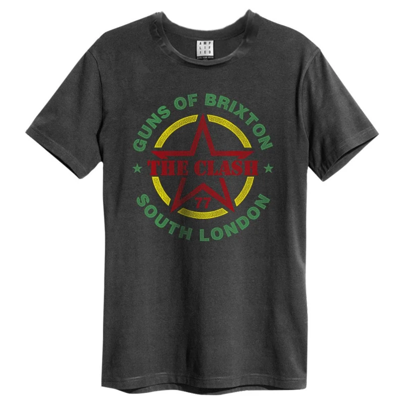 Image of Amplified Amplified Men Guns Of Brixton Tour The Clash T-Shirt in Charcoal Size: 3X-Large Charcoal XXXL Male 5063703714525