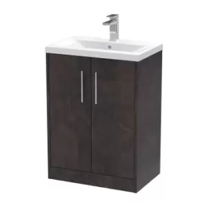 image of Hudson Reed Juno 600mm Floor Standing 2 Door Vanity & Mid-Edge Basin - Metallic Slate