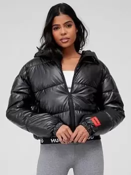 Image of HUGO Faryne High Shine Padded Coat - Black, Size Xxl, Women