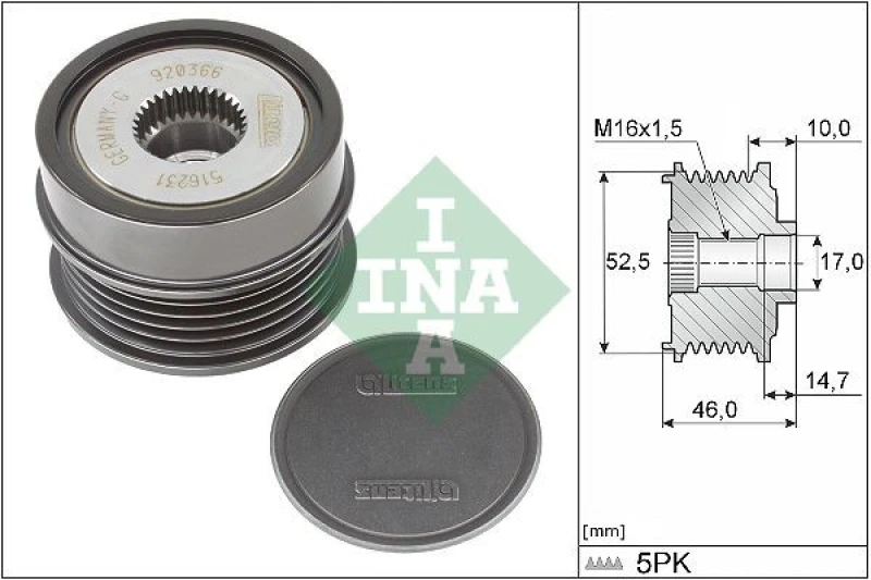 Image of Alternator clutch pulley INA 535 0372 10