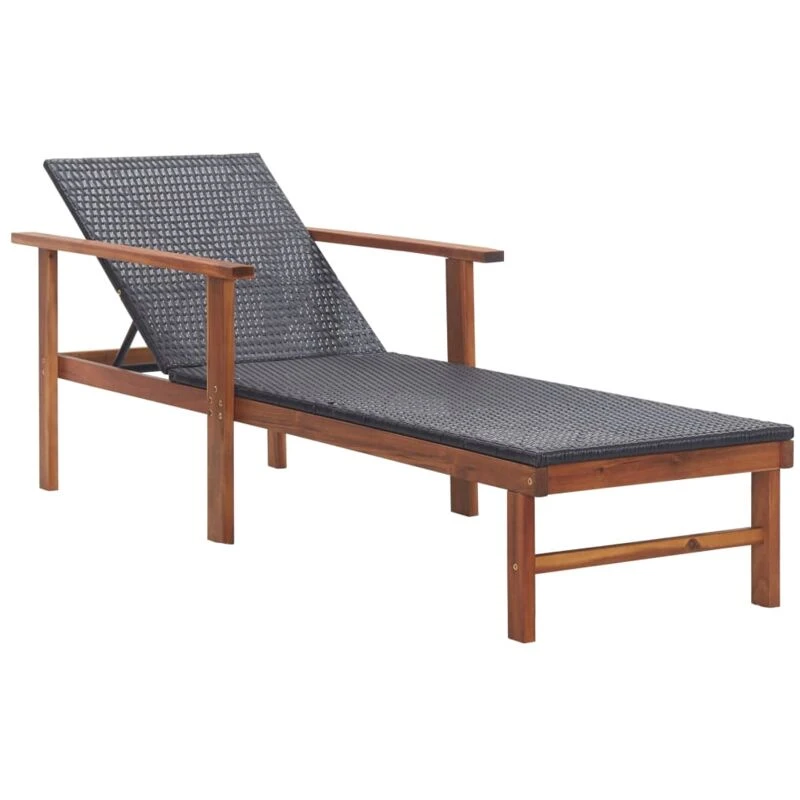 Image of VIDAXL Sun Lounger Poly Rattan and Solid Acacia Wood Black Vidaxl 48706