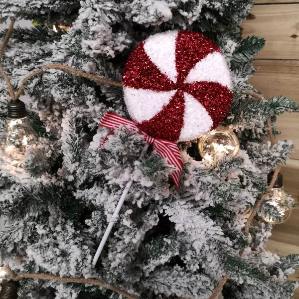 Image of 33cm Red and White Swirl Glitter Candy Cane Lollipop Christmas Decoration with Stem