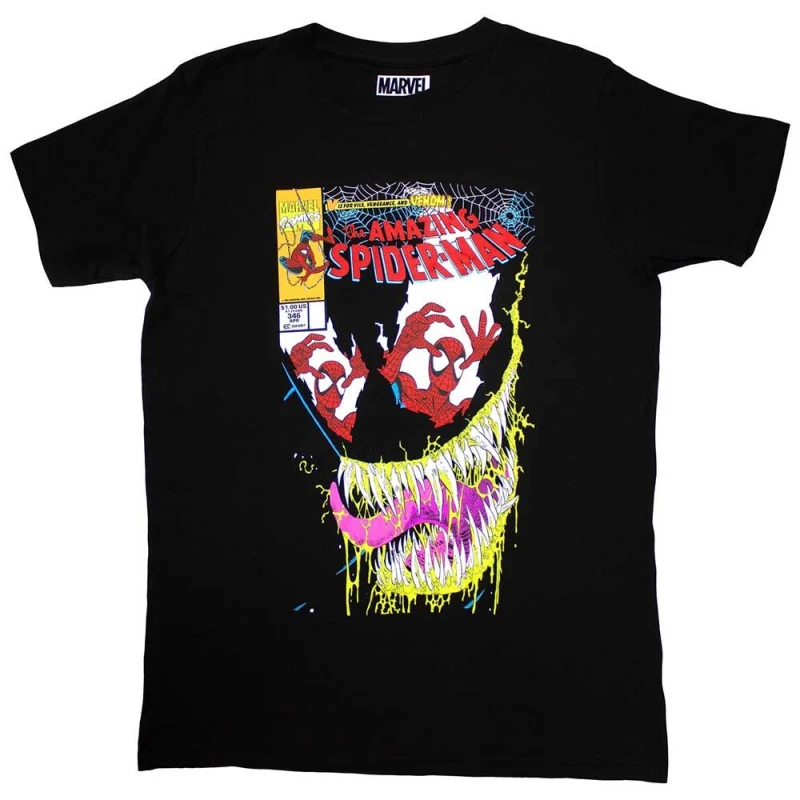 Image of Marvel Spiderman V Is For Venom Comic Cover T Shirt Black unisex