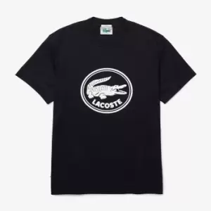 image of Lacoste Mens Crew Neck 3D Printed logo Cotton T-Shirt Size 4 - M Navy Blue