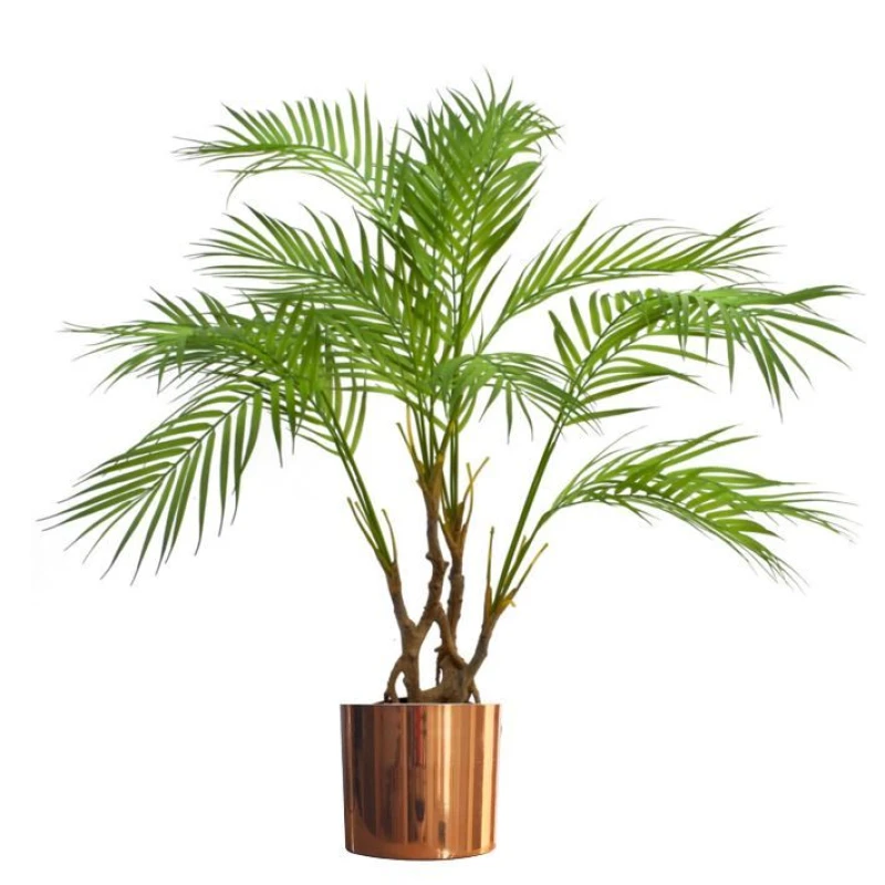 Image of Leaf 90cm Artificial Areca Palm Plant Realistic Detail Trunk with Copper Metal Plater Green