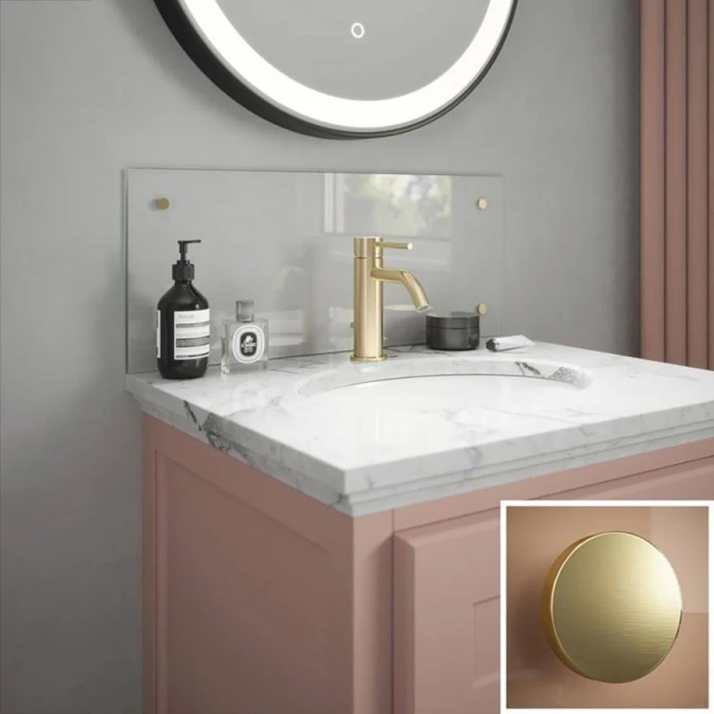 Image of Clear Glass Bathroom Splashback (brushed Brass Caps) 250Mm X 600Mm X 4Mm SB52188