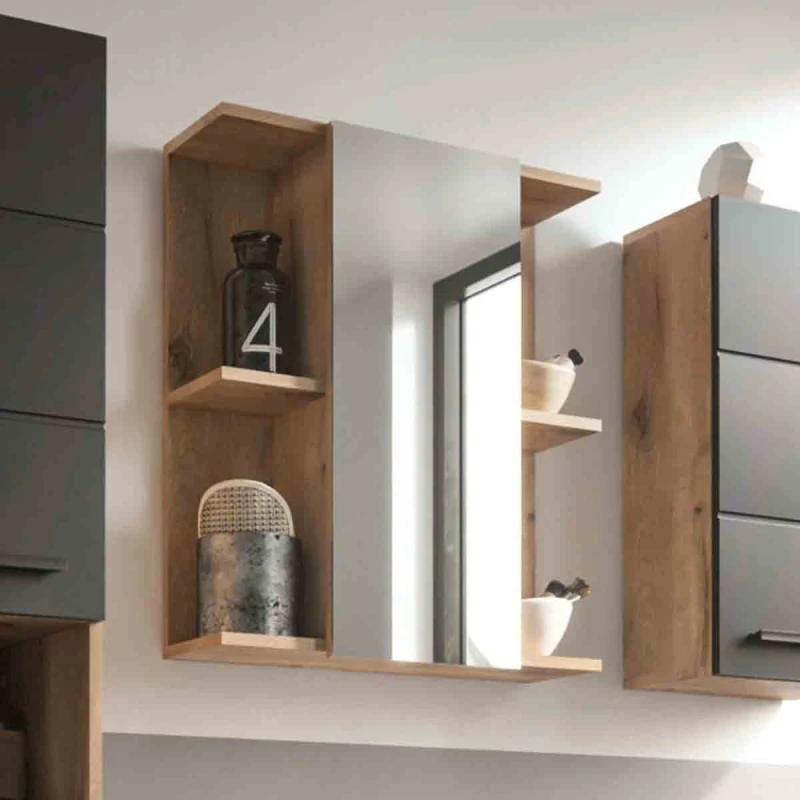 Image of Julian Bowen Julian Bowen Vista 1 Door Mirrored Wall Cabinet - Oak