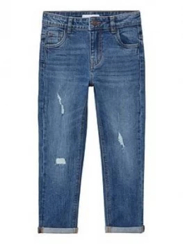 Image of Mango Boys Distressed Regular Fit Jeans - Mid Blue Size Age: 8 Years