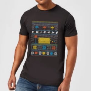 Image of Friends Sofa Knit Mens Christmas T-Shirt - Black