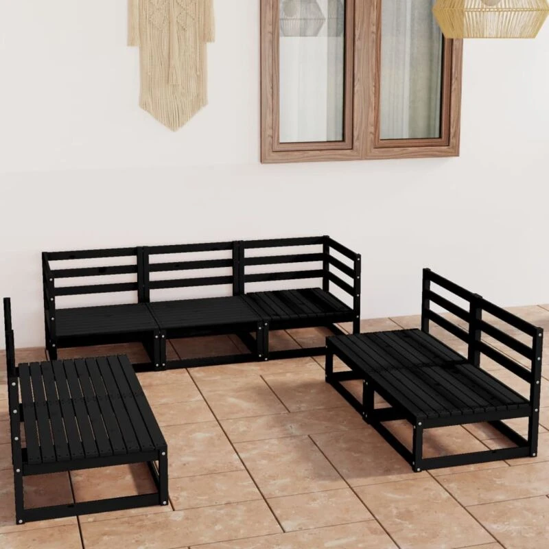 Image of VIDAXL 7 Piece Garden Lounge Set Black Solid Pinewood Vidaxl 8720286465264