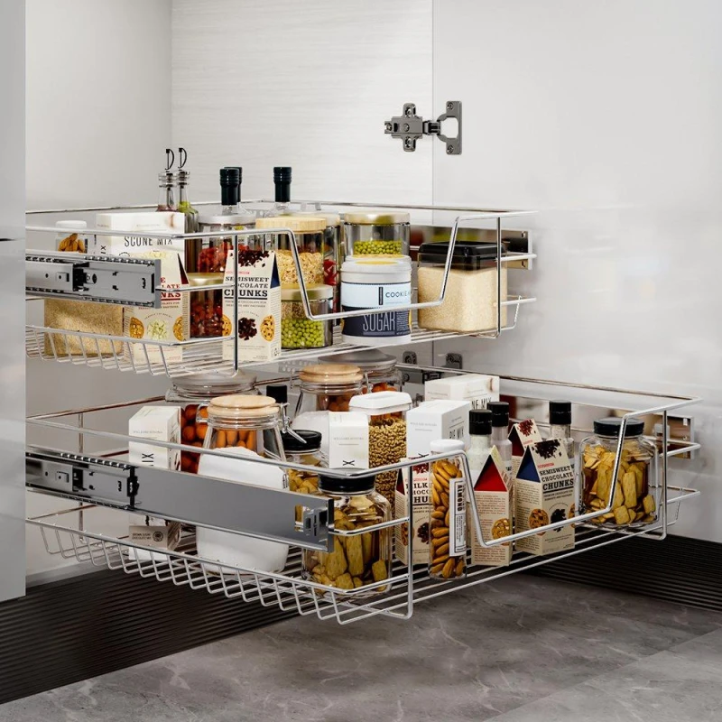 Image of LIFE IDEAS 2 Piece Metal Pull-Out Cabinet Basket Organizer Silver unisex One size