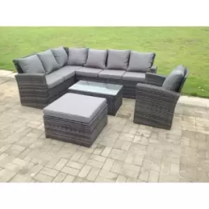 Image of Fimous 7 Seater Outdoor Dark Grey Rattan Lounge Complete Sofa Set with Coffee Table and Big Footstool