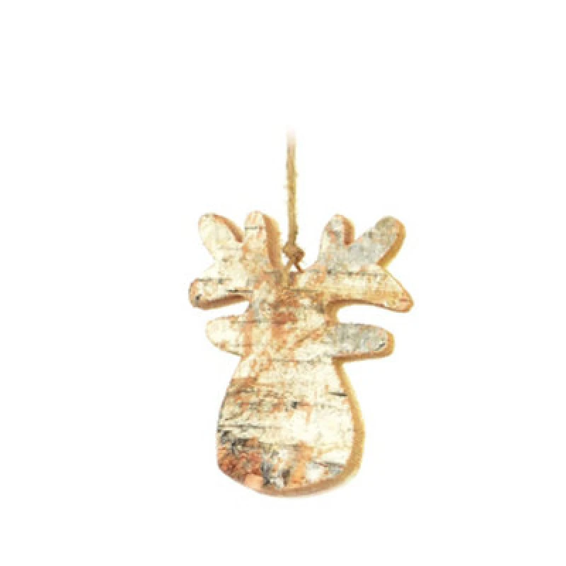 Image of Shatchi Hand Crafted 8cm Real Wooden Christmas Ornament Tree Hanging Decorations Xmas Home Decor-Reindeer, Brown Gold