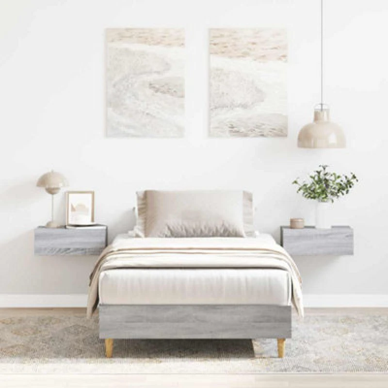 Image of Vidaxl Bed Frame No Mattress Grey Sonoma 75X190 Cm Small Single Engineered Wood