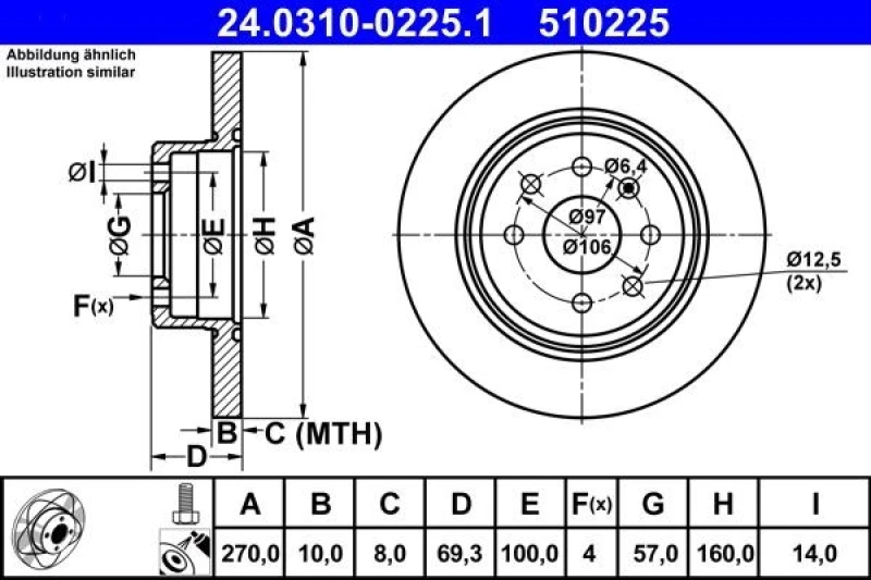Image of ATE 24.0310-0225.1 Brake disc Solid, Coated, with bolts/screws Brake Disc (82)