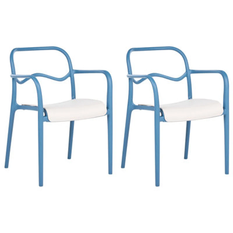 Image of Beliani Set Of 2 Garden Chairs Thasos Synthetic Material Blue