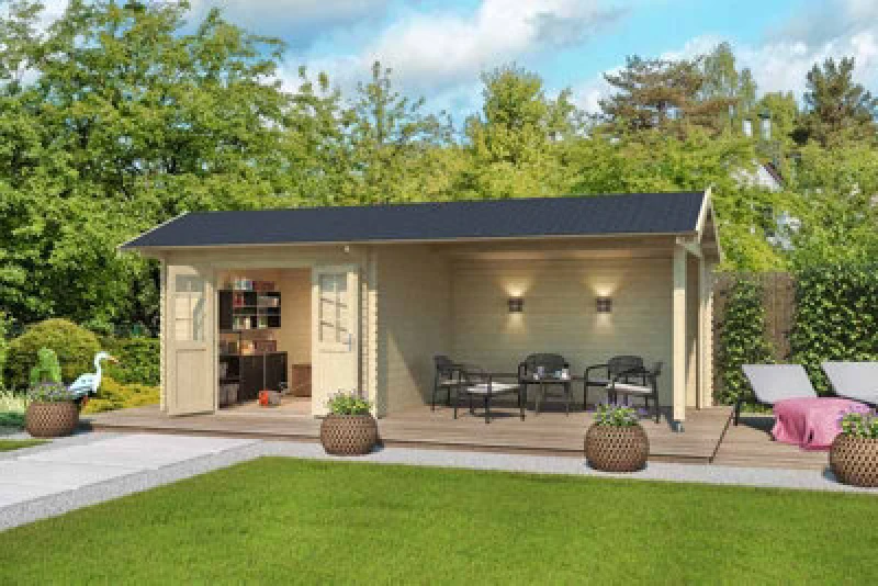 Image of Lasita Maja Lasita Osland New York Summer House With Veranda - 6.8M X 3M - Log Cabin With Canopy Shelter