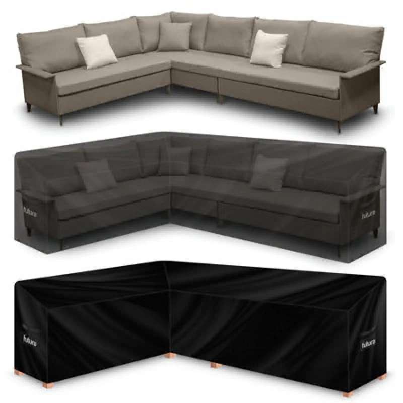Image of Futura 600D Patio Cover L Shape 222x286x80cm Weatherproof Outdoor Garden Furniture Cover Black