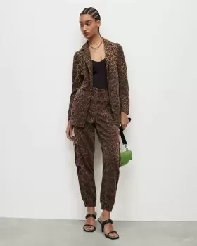 image of AllSaints Frieda Leopard Print Cargo Trousers