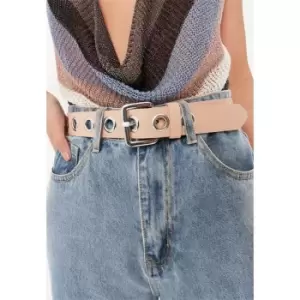 image of Missguided Nude Silver Eyelet Trim Belt - Nude