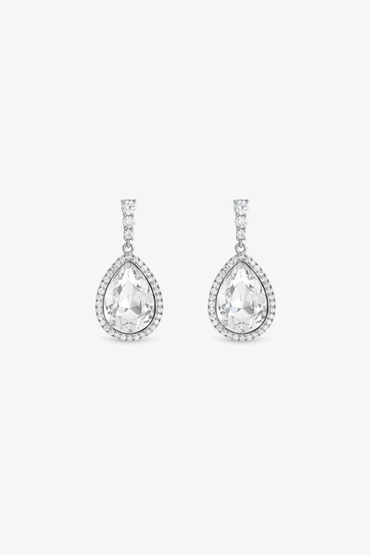 Image of Jon Richard Womens Rhodium Plated & Crystal Pear Drop Earrings in Silver Silver Female One Size