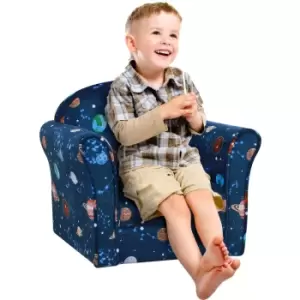 image of Kids Mini Armchair, Planet-Themed Chair w/ Wooden Frame, Non-Slip Feet - Blue - Homcom