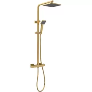 Square Bar Mixer Shower with Shower Kit and Fixed Head - Brushed Brass - Nuie