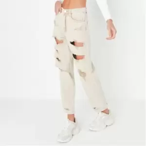 image of Missguided Extreme Ripped Mom Jeans - Neutral