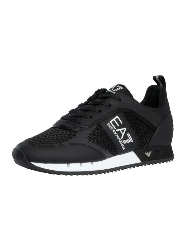 Image of EA7 Athletic Logo Mesh Trainers Black/White 6 UK