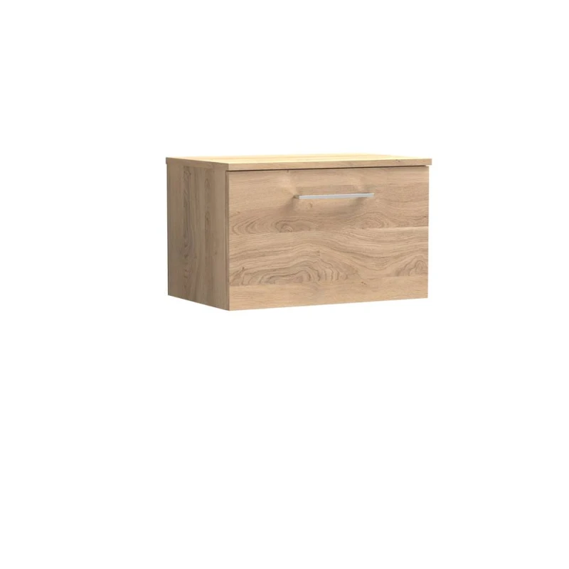 Image of Balterley Level 600mm Wall Hung 1 Drawer Vanity Unit with Worktop - Bleached Oak in Brown Brown Unisex