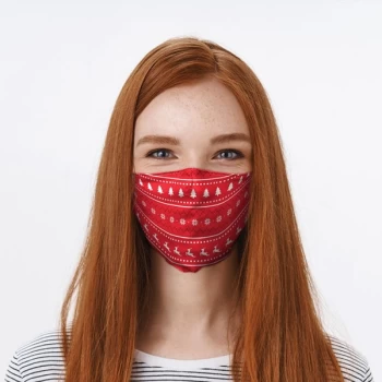 Image of Red Christmas Jumper Pattern Face Covering - Large