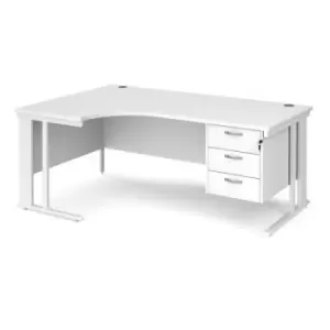 image of Office Desk Left Hand Corner Desk 1800mm With Pedestal White Top With White Frame 1200mm Depth Maestro 25 MCM18ELP3WHWH