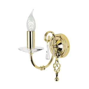 Image of 1 Light Indoor Candle Wall Light Polished Brass, E14