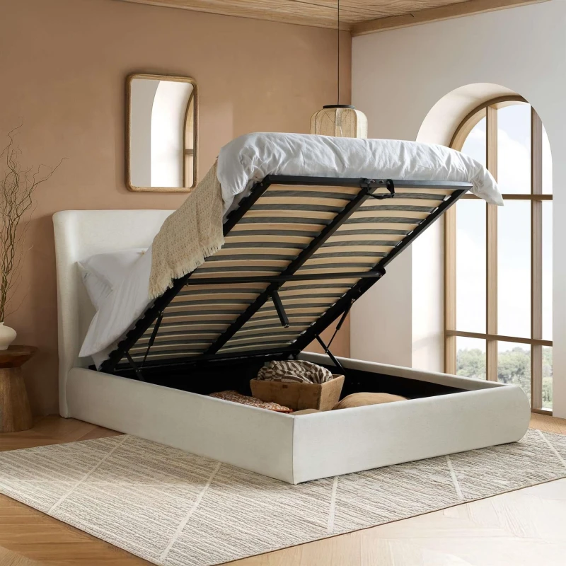 Image of Birlea Lanis Cream Fabric Ottoman Bed Frame - 4ft6 Double
