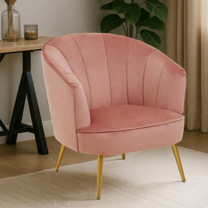 Image of Orsina Durable Yolanda Pink Velvet Chair, Exquisite & Cozy Desk Chair Pink Velvet, Easy To Clean Pink Velvet Chair