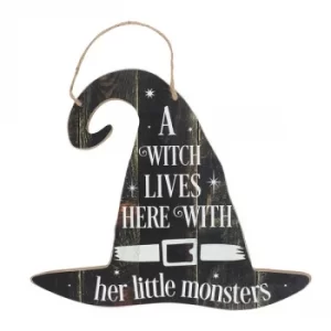 Image of A Witch Lives Here Hanging MDF Sign