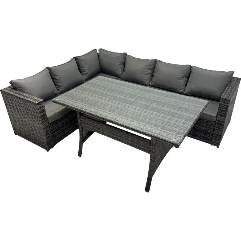 Image of Fimous Outdoor Rattan Sofa Set with Dining Table Patio Garden Furniture Sets in Dark Grey Dark Grey Unisex