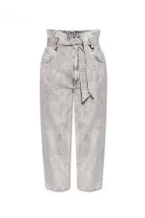 Image of AllSaints Womens Sammy High-Rise Paperbag Jeans, Snow Grey, Size: 8