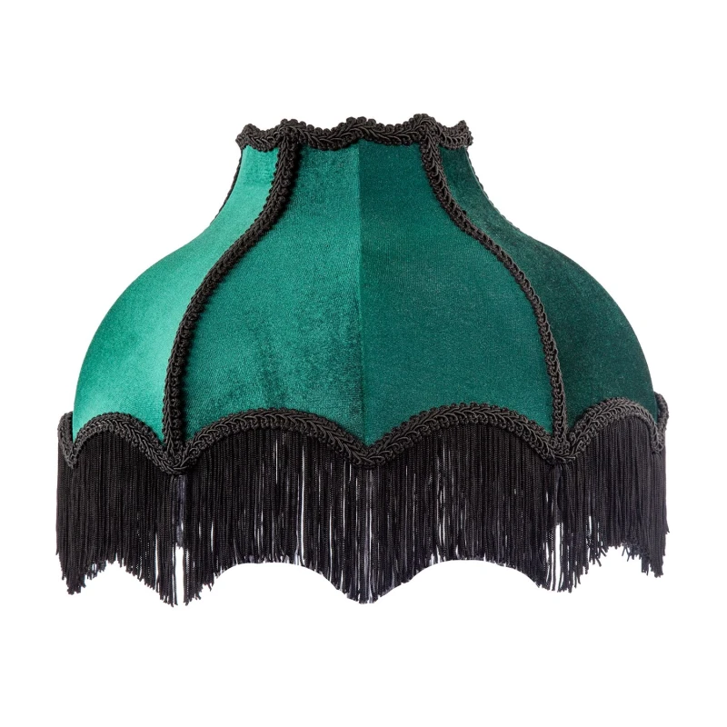 Image of Happy Homewares Classic Victorian Lamp Shade in Velvet Fabric with Long Tassels & Embroidered Trims in Emerald Size: 14" Emerald Unisex 14 inc