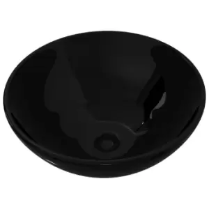 Image of VidaXL Ceramic Round Bathroom Sink Basin - Black